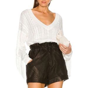 L’Agence Savanah Fringe V-Neck Cotton Knit Sweater - Ivory - Size Medium